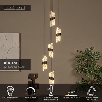 Lucide KLIGANDE - Lámpara colgante - Ø 30 cm - LED Regul. - 5x8W 2700K - Negro